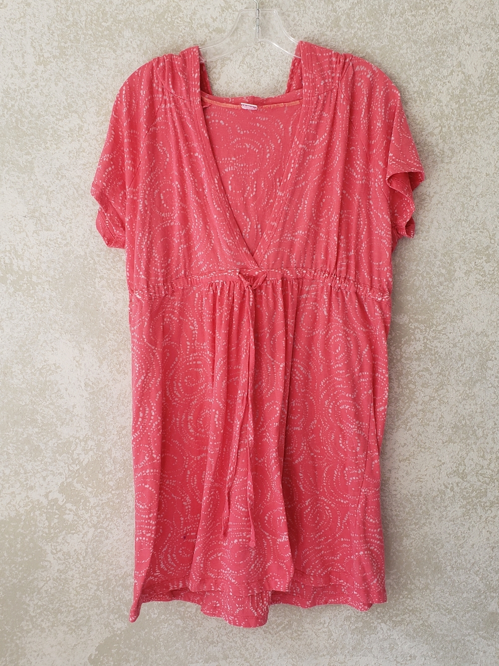 St.Johns Bay Coral Pink Dot-Print V-Neck Dress XL  Beach Coastal